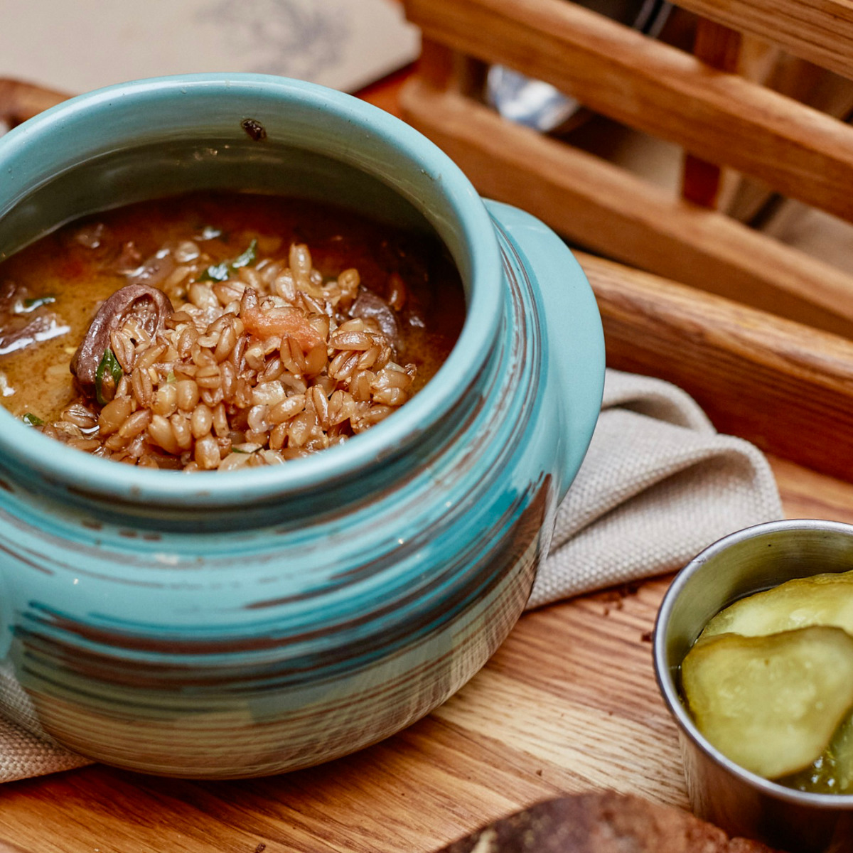 Купеческая каша из томлёной полбы с куриными сердцами